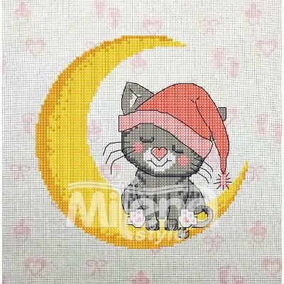 Milena Style Спящо коте - гоблен със схема Ariadna - Син Кръстат бод