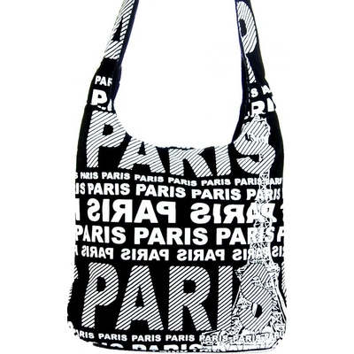 Mahel Moderní látková crossbody taška PARIS s bílým potiskem