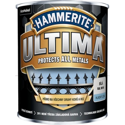 Akzo Nobel Hammerite™ ULTIMAhladká 3v1 přímo na rez a všechny druhy kovů 2,5L lesk bílá RAL 9016