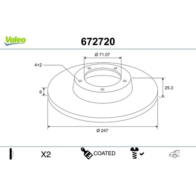 Brzdový kotúč VALEO COATED 672720