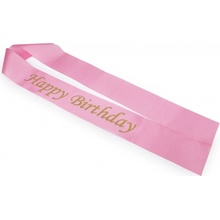 Narozeninová saténová šerpa Happy Birthday šíře 9,5 cm - růžová světlá zlatá