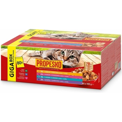 Propesko Cat Adult GIGA BOX Kapsička hovězí/kuře/losos/jehně v omáčce 80 x 100 g