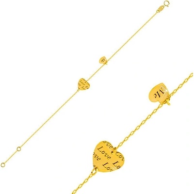 Šperky eshop zlatý dvě lesklá srdíčka s nápisy Love a Me GG72.27