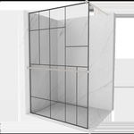 Mexen Kioto+ душ преграда с рафт Walk-in 90 x 200 см, черен мотив, матиран никел - 800-090-121-97-78 (800-090-121-97-78)