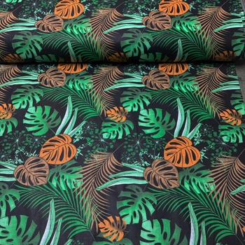 Bavlnená látka vzor Palma na čiernom