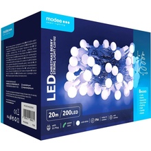 Modee Lighting LED vianočná reťaz 200 LED 20m studená biela bobule