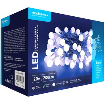 Modee Lighting LED vianočná reťaz 200 LED 20m studená biela bobule
