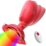 SuperLove Rose Glowing 360 Rotating & Vibrating Anal Plug with Remote Red