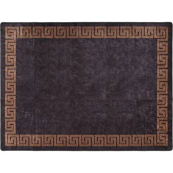 Перящ се килим, черно и златисто, 400x300 см, противоплъзгащ