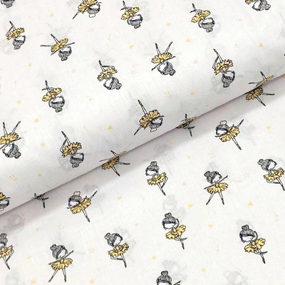 Bavlněné plátno P0656 bílé, meruňkové baletky, š.140