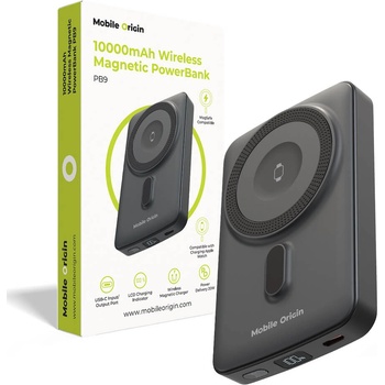 Mobile Origin Преносима външна батерия с USB-C порт и безжично зареждане с MagSafe и Apple Watch - Mobile Origin PB9 Magnetic Wireless Charging Power Bank 10000 mAh 20W (черен) (MO-WMP-PB9)
