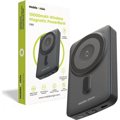Mobile Origin Преносима външна батерия с USB-C порт и безжично зареждане с MagSafe и Apple Watch - Mobile Origin PB9 Magnetic Wireless Charging Power Bank 10000 mAh 20W (черен) (MO-WMP-PB9)