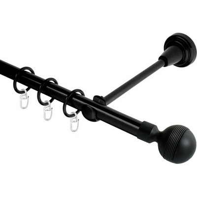 OK-GarnýžeCZ Garnýž kovová jednořadá 19mm Gabi černá 160 cm do stěny / kroužky s háčkem