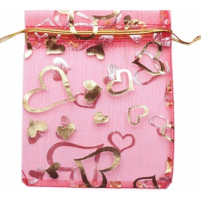Nefertitis Dárkový sáček organza 10 x 12 cm červený se srdíčky NF16256 - 10 x 12 cm
