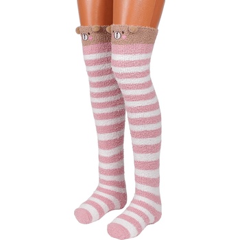 Image 1 of Пухкави 7/8 чорапи на райе в бяло и цвят пудра