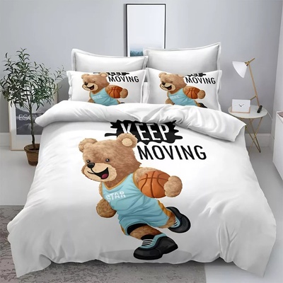 Двулицево детско спално бельо 3D, Bear Keep Moving 200 x 230 cm, 6 части, 18080, Бял/Кафяв