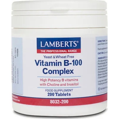 LAMBERTS Хранителната добавка Витамин B-100 Complex , Lamberts B-100 Complex 200 tabs