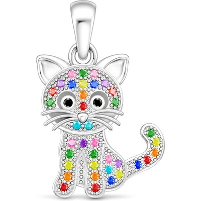 Argento Strieborný prívesok mačka farebné okrúhle zirkóny 85991