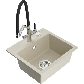 Mexen Milo гранитна кухненска мивка с 1 отделение с кухненски смесител Duo, бежов - 6505-69-671701-07 (6505-69-671701-07)