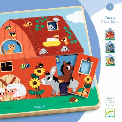 Djeco Wooden puzzle 3 Layers Wooden Puzzles Chez Moo