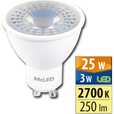 McLED LED žárovka GU10 3W 25W teplá bílá 2700K , reflektor 38°