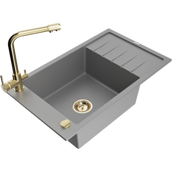 Mexen Elias единична кухненска мивка от гранит с отцедник и кухненски смесител Duero, сив - 6511-71-671600-50 (6511-71-671600-50)