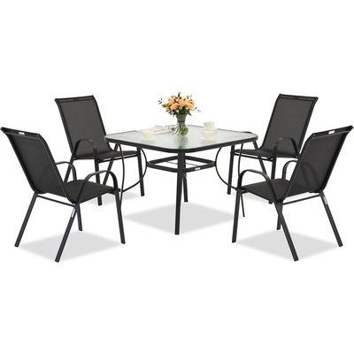 Garden Point Метална градинска мебел Modena за 4 души с квадратна маса Garden Point черна (GAP1078-4)