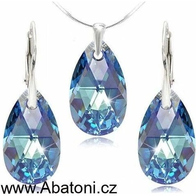 Swarovski Elements Pear krystal Stříbrná sada náušnice a přívěsek s řetízkem modrá slza kapka 39169.4 Aquamarine modrá světlá azurová nebeská – Zboží Dáma