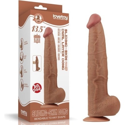 Lovetoy 13.5'' King Sized Sliding Skin Dual Layer Dong Brown