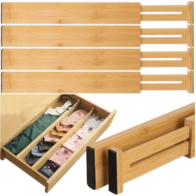 VERK GROUP Přepážka / rozdělovač, organizér do šuplíku 4ks, bambus - nastavitelná až 56cm, RUNHY – Zboží Dáma