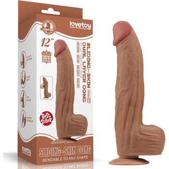Пенис дилдо с тестиси, плъзнете кожата му, 31см. - Sliding Skin Brown (LVTOY00685)