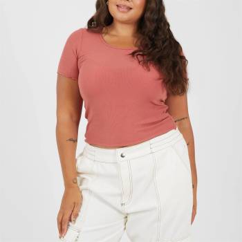 Brave Soul Тениска Brave Soul BS Plus Size Basic Ribbed Short Sleeve T-shirt - Clay