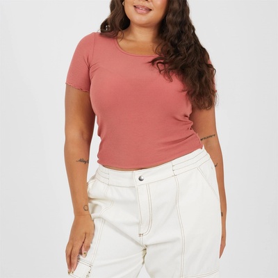 Brave Soul Тениска Brave Soul BS Plus Size Basic Ribbed Short Sleeve T-shirt - Clay