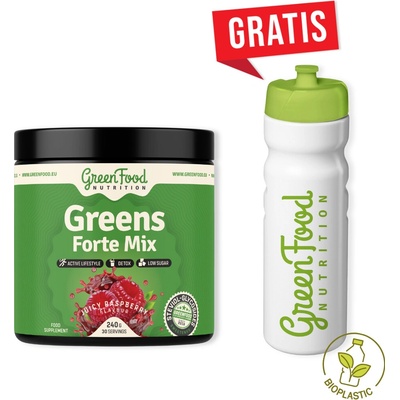 GreenFood Nutrition Greens Forte Mix 240 g + Ekologická láhev Malina