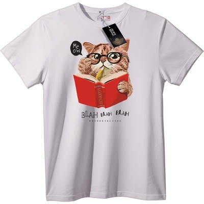NOONEBRAND Тениска Коте с Книга и Очила - 2XL, White