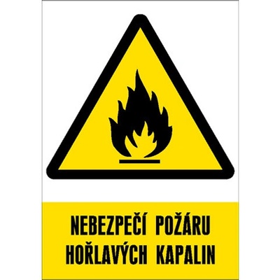 Značka Nebezpečí požáru hořlavých kapalin, samolepicí fólie, 148 × 210 mm BZ FD335