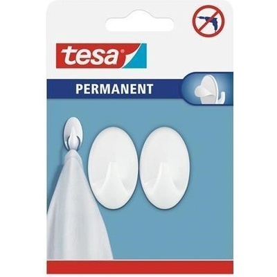 tesa Permanent Háčky plastové vel. S oválné bílé, 2 ks