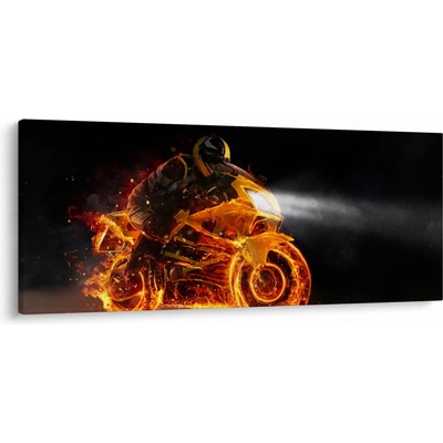 Obraz - Motorkář s plameny, jednodílný 120x50 cm