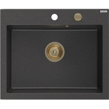 Mexen Elix кухненска мивка от гранит с 1 отделение 600 x 500 mm, черна с пръски, златен сифон - 6525601005-76-G (6525601005-76-G)