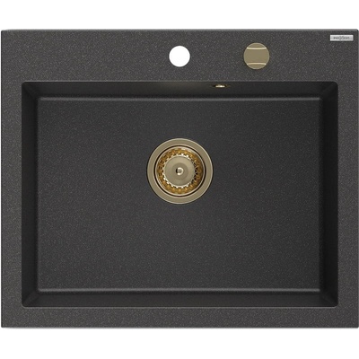 Mexen Elix кухненска мивка от гранит с 1 отделение 600 x 500 mm, черна с пръски, златен сифон - 6525601005-76-G (6525601005-76-G)