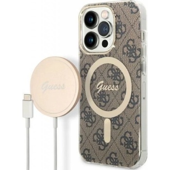 GUESS Калъф и зарядно Guess - 4G MagSafe, iPhone 14 Prо, кафяв (3666339102913)