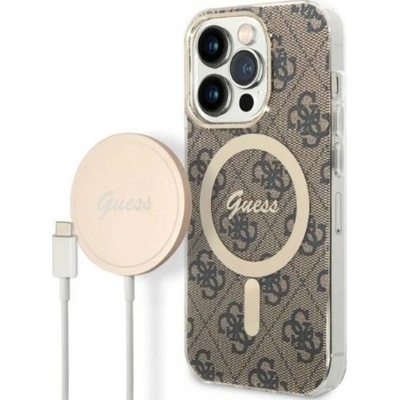 GUESS Калъф и зарядно Guess - 4G MagSafe, iPhone 14 Prо, кафяв (3666339102913)