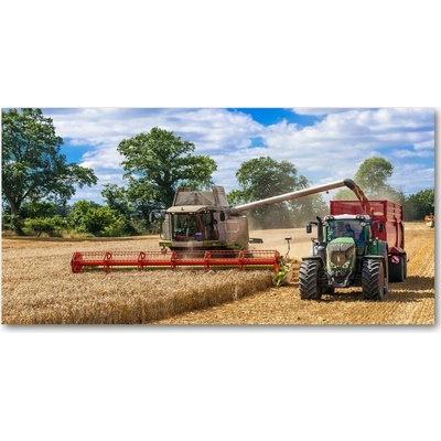 Foto obraz sklo tvrzené Kombajn a traktor 100x50 cm