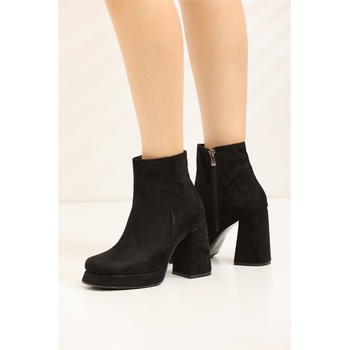 Johns Athletic Дамски велурени боти с ток 2593 - Черни #360172 (360172_Черно)