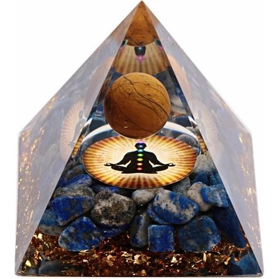 Nefertitis Orgonit pyramida s lapisem lazuli a kuličkou tygřího oka NF47068 - 6 x 6 x 6,2 cm