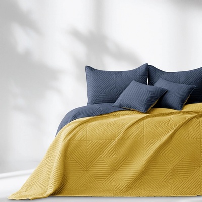 AmeliaHome Prehoz na posteľ Softa tmavomodrý/medový 170x210