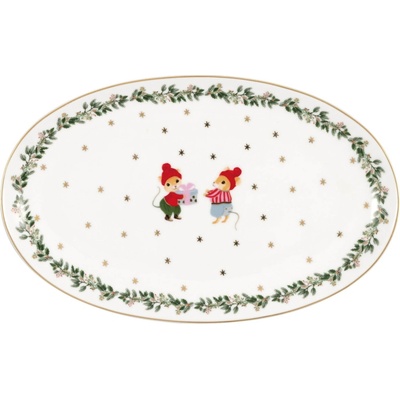 GREEN GATE Servírovací talíř Joanni White 24 cm, zelená barva, porcelán