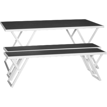 Mira-N Horecano Градински комплект от маса и 2 пейки plastic wood БЯЛА РАМКА / АНТРАЦИТ (sak-156y + sbk-140y) (0195383)