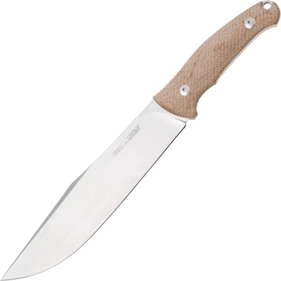 Viper Trail Clip Point Stonewash N690Co, Natural Canvas Micarta, Leather sheath VT4066CN