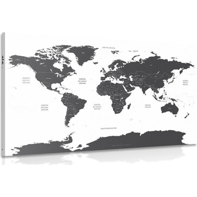 Obraz mapa světa s jednotlivými státy v šedé barvě - 150x100